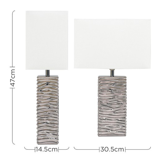 Table Lamp Modern Chrome Textured Light Base Rectangle Lampshade Shade LED Bulb - Picture 5 of 9