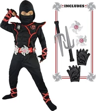 Black Deluxe Ninja Costume for Kids Boys Halloween Costume Dress Up Small 5-7yrs
