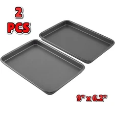 2Pcs Nonstick Toaster Oven Pans, 9"x6.2" Small Baking Sheets for Cookies Gray