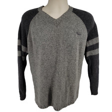 DKNY Classic Long Sleeve 100 Lambswool Pullover Sweater Gray/Black Sz M