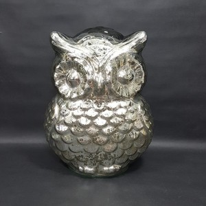 Large Owl Mercury Glass Silver Finish Figurine Bird Statue Tabletop