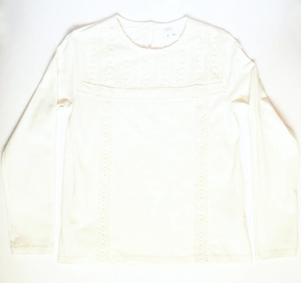 ZARA T-shirt avec dentelle état NEUF 100% coton blouse haut top fille 10 ans - Photo 1/1