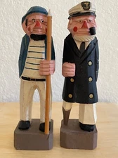 Vintage Hand Carved Wooden Painted Pair of Figures Captain and Mate 8”Tall