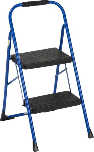 2-Step Steel Step Stool with Rubber Grip - Lightweight & Foldable Blue Design - Picture 3 of 10