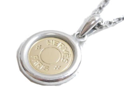 Authentic HERMES Necklace serie coin K18 750 925 Yellow Gold #3492