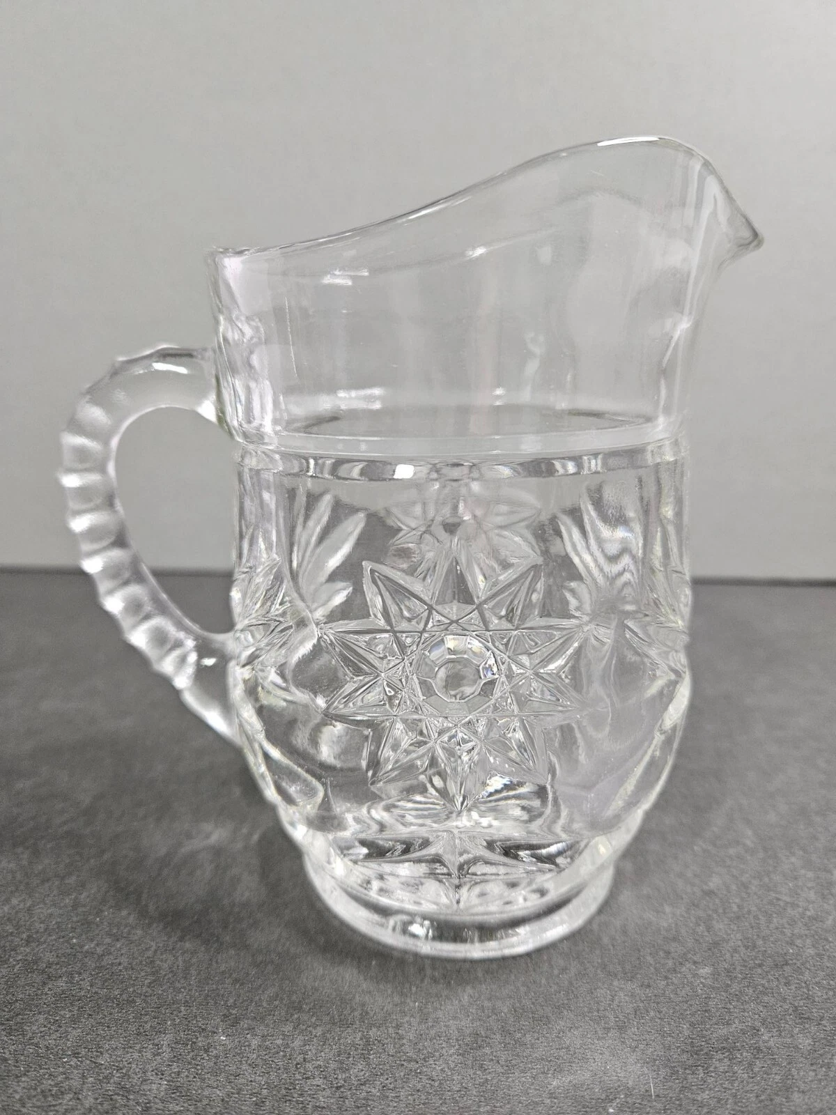 Vtg. Anchor Hocking Star of David Pressed Glass Pitcher 5.5" tall x 3.5" dia