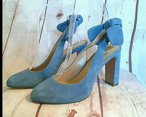 light blue suede pumps