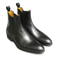 Handmade Men Black Leather Chelsea Boots, Men Ankle Boots, Men Chelsea Boot
