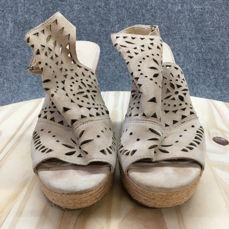 Marc Fisher Heels Womens 8.5 M Harlea Perforated Espadrille Wedge Sandals Beige - Image 4 of 4