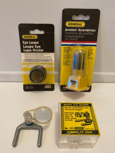 GENERAL TOOLS #552 MAGNETIC MAGNIFIER #527 EYE LOUPE #S605 S/DRIVER SET -USA NEW - Afbeelding 1 van 5