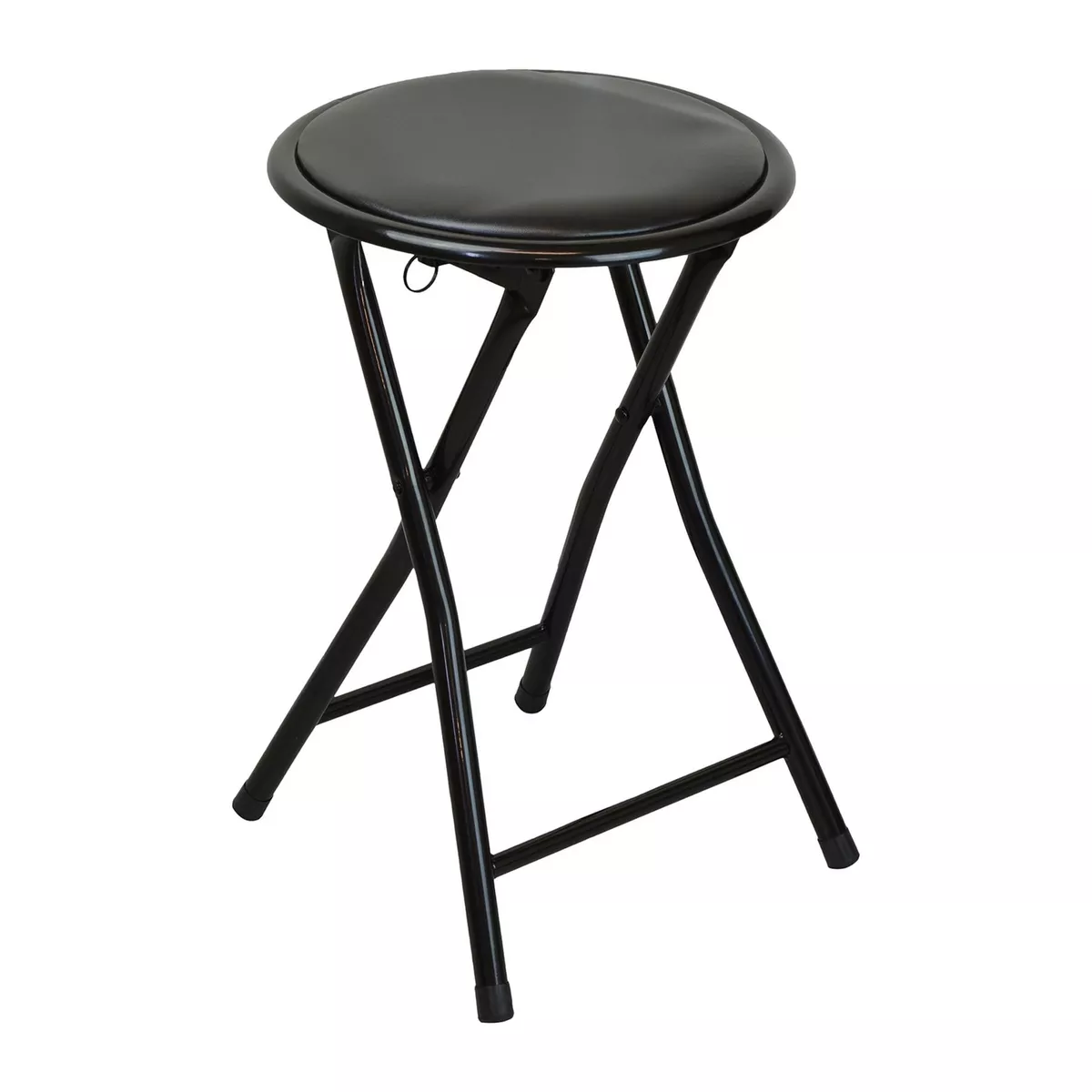 Round Folding Padded Stool. Office Kitchen Breakfast Stools Metal Frame Black