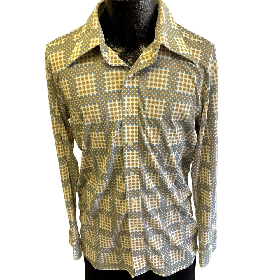Camisa De Fiesta De Colección Años 70 Jaymar Hombres Azul Micro POLKA DOT Cuello Mariposa MoD DISCO Foto 2 de 4