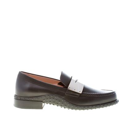 TOD'S damen schuhe schwarz leder loafer mit branded silber metall penny bar