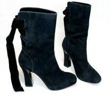 KARL LAGERFELD Womens Black Micro Suede Ankle Boots Lace Up Back SAMPLE US 6