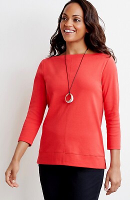 J.Jill ~ S ~ NEW Perfect Pima Seamed Boat-neck Tee ~ Tomato ~ NWT