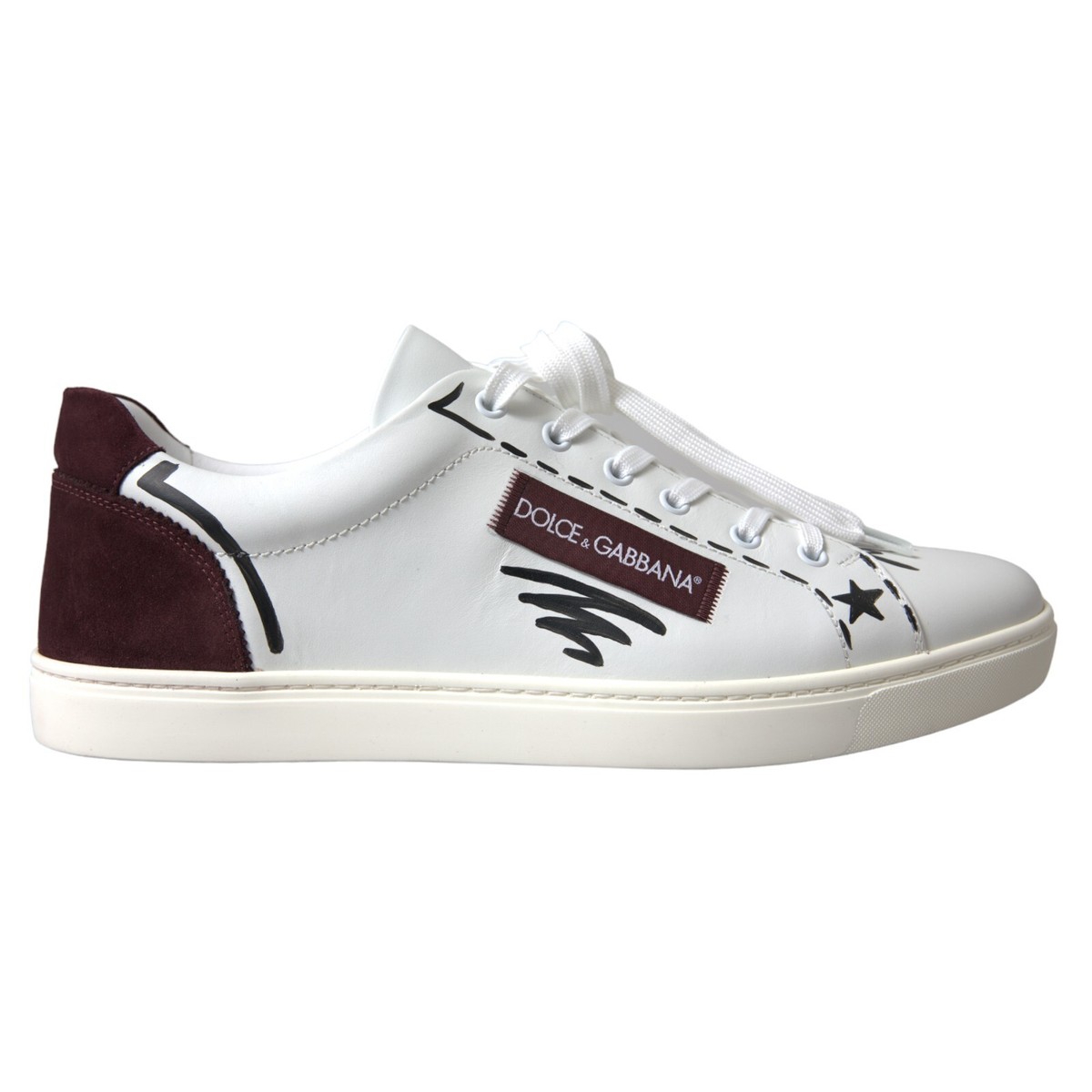 DOLCE & GABBANA Shoes Sneakers White Bordeaux Leather Logo