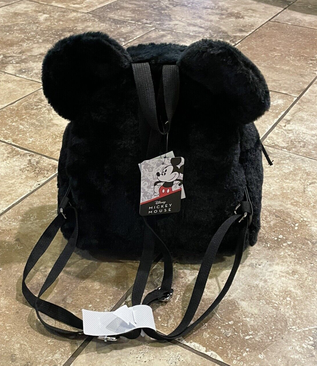 Mickey Mouse Black Faux-Fur Backpack with Red Pocket Disney Brand Mickey Mouse Mini Backpack Furry - Black / Red  main image 2