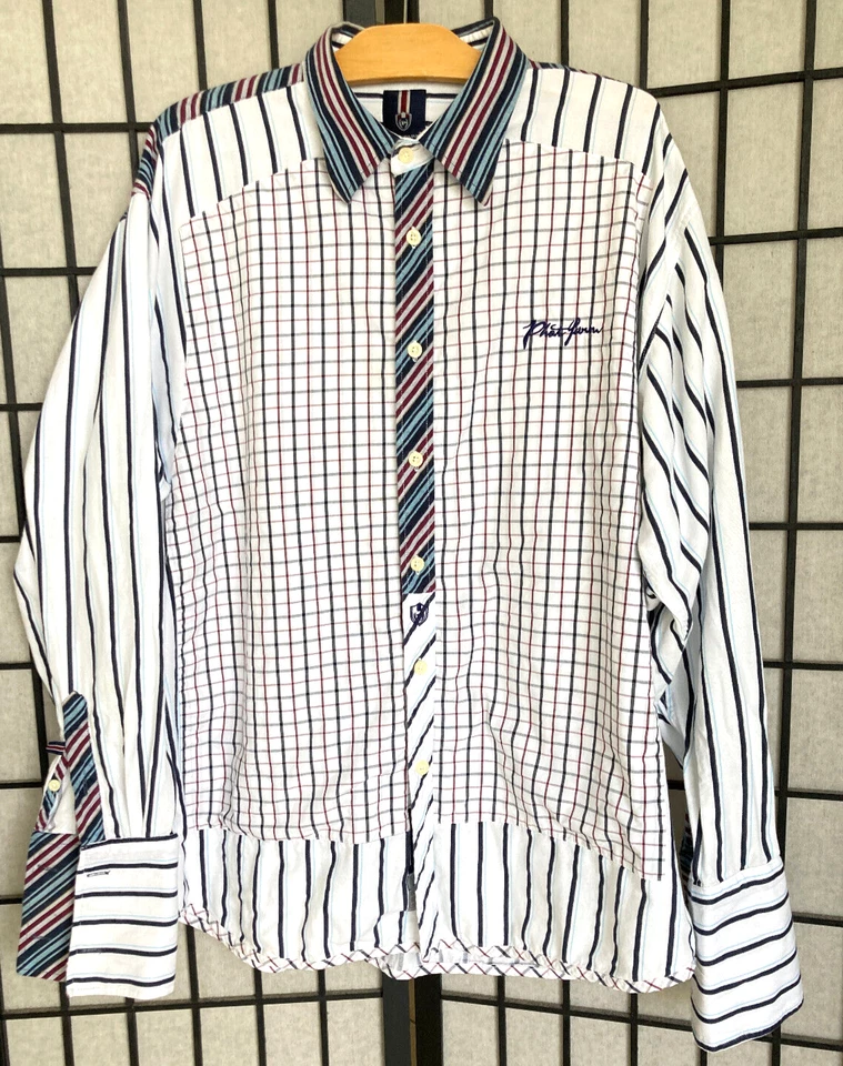 Рубашка хлопковая Phat Farm белая в полоску на пуговицах с длинным рукавом мужская размер XXL - Изображение 2 из 4