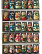 Christmas Tree Decoration Set Ornaments 6 Russian Wooden Toys Dolls Hand Painted