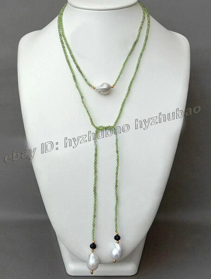 Collar colgante de perlas barrocas Keshi blancas naturales gema de peridoto verde facetado de 3 mm Foto 4 de 4