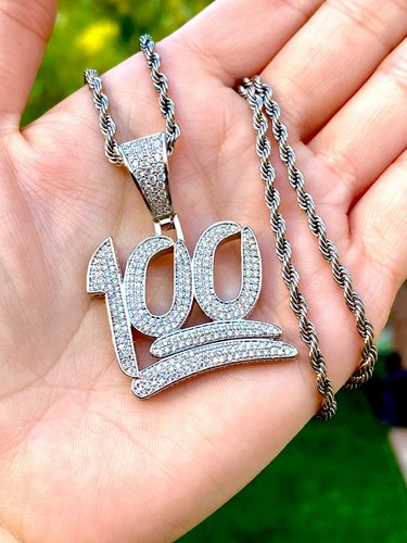 Men's 14k W Gold Fill 100 Emoji Number 