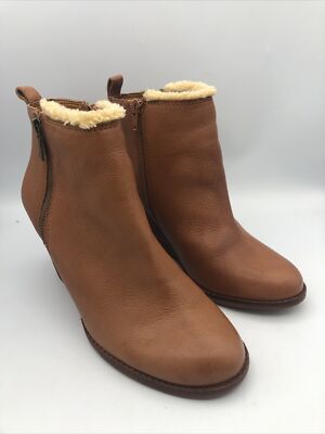 Lucky Brand Yorque Booties Saddle Tan Faux Sherpa Trim Size