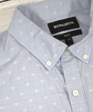 BONOBOS L LONG 16  36 MEN  S SLIM FIT LIGHT BLUE WHITE DOTS SHIRT