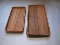 Holzteller Akazienholz Schale Rechteckig Rand 2Er Set Tablet Obst Salat Larp