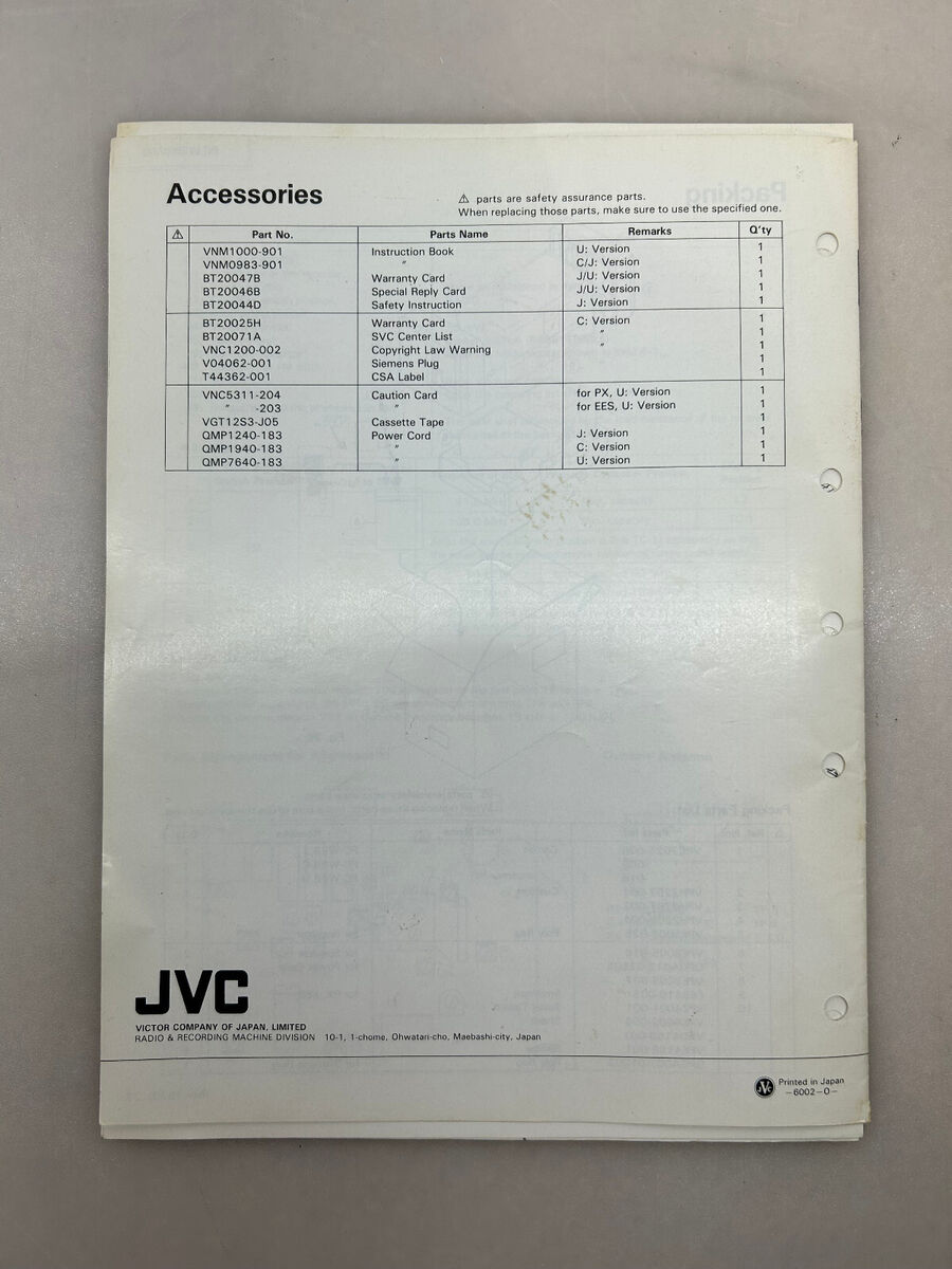 JVC PC-W88 Original Service Manual Free Shipping 