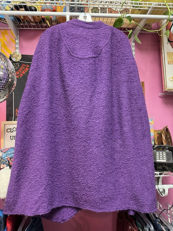 Винтажный ручной работы фиолетовый попкорн шерсти плащ пальто один размер 40» груди - Изображение 2 из 4