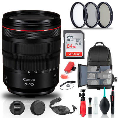 Canon RF 24-105mm f/4L IS USM Lens (2963C002) + Filter + BackPack + 64G + More