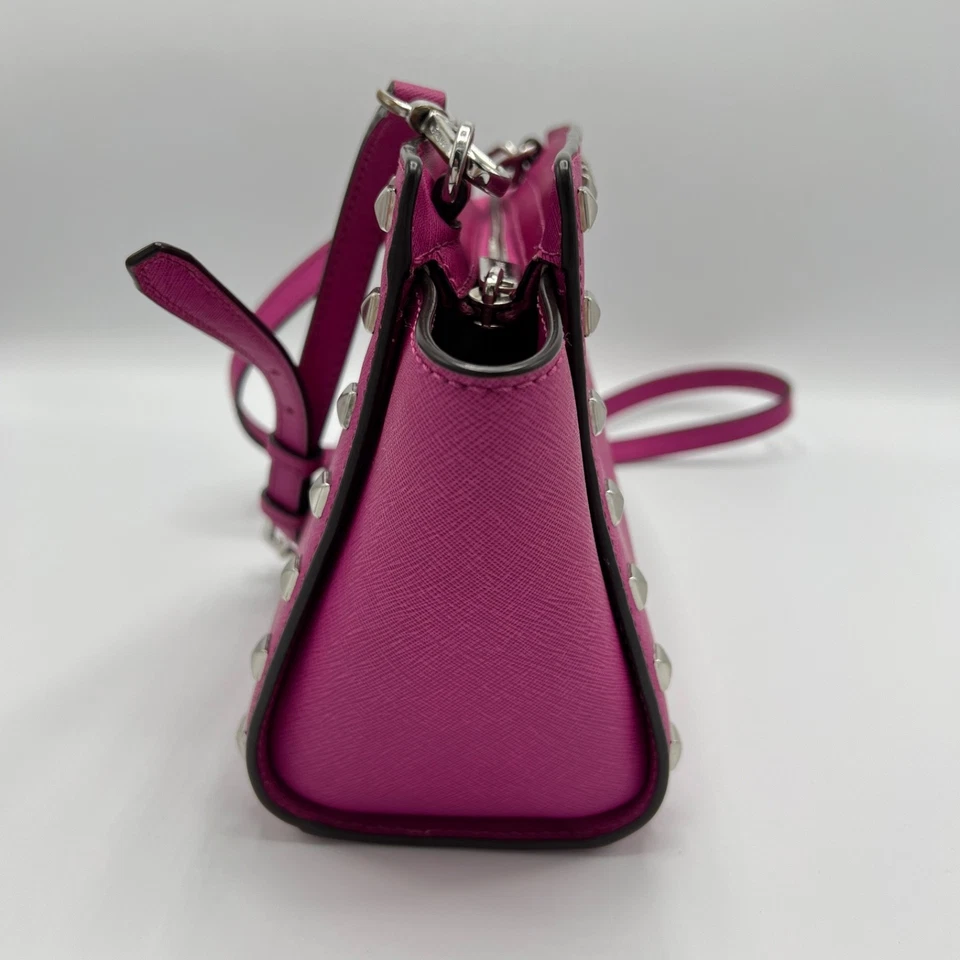 Bolso Bandolera Mensajero Michael Kors Selma Tachonado Saffiano Rosa Caliente/Plateado Foto 4 de 4