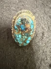 Vintage Native American Sterling Silver/ Turquoise Elongated Oval Ring- Size 6.5