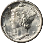 1937-P Mercury Dime GOLD CAC Sticker PCGS MS66 FB Rattler Holder Blazing Gem