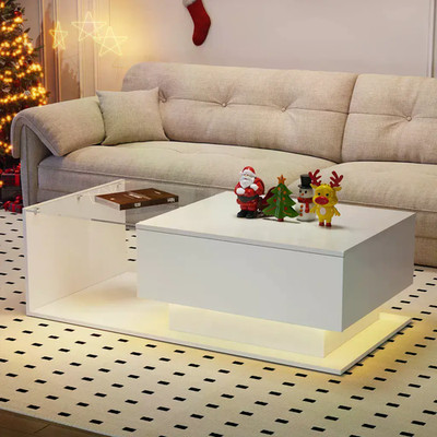 Couchtisch Hochglanz Glasplatte LED Leuchten weiß modern Wohnzimmer Sofa