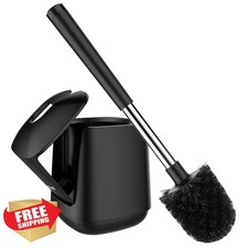 SetSail Toilet Brush Holder Self Closing Lid Extra Long Handle Black Nylon