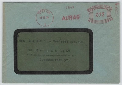 D. Reich Freistempel-Beleg STETTIN 1933 AURAG vormals Nathan Marx [531] - Bild 1 von 2