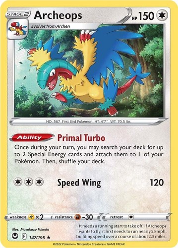 Pokemon Archeops 147/195 SWSH12: Silver Tempest Holo Rare Holofoil NM