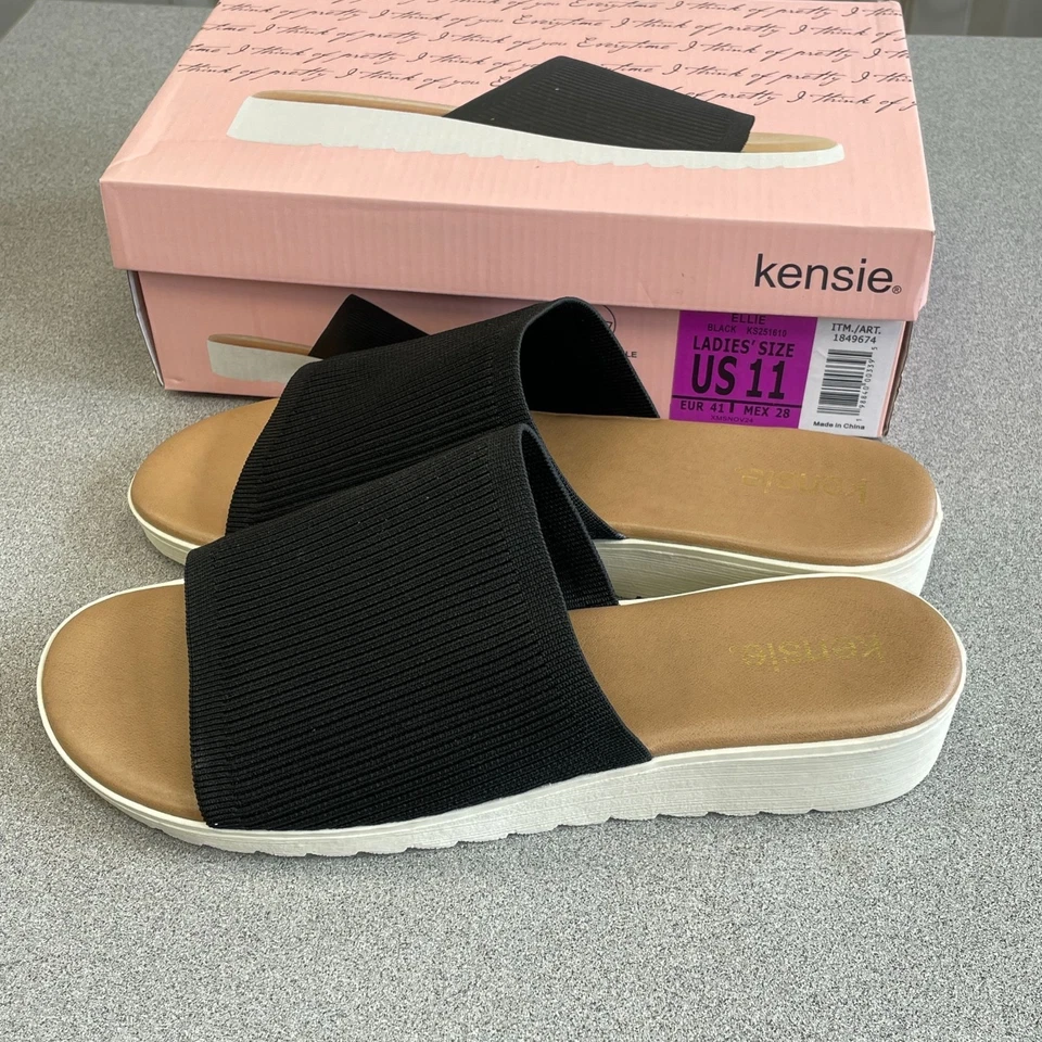 NUEVAS Sandalias Kensie Ellie Para Mujer US 11 Negras Slide Cuña Tejidas Foto 3 de 4