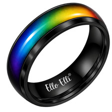 Ello Elli 8mm Color Changing Mood Ring Stainless Steel Comfort Fit Men Women