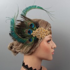 1920s Headband Feather Peacock Bridal Great Gatsby Flapper Headpiece Gangster