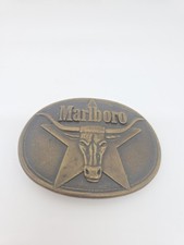 Vintage Marlboro Brass Belt Buckle Longhorn Bull 1987 Philip Morris 2.5" x 3.5"