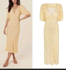 Spell and the gypsy Mossy Bias Cut Floral v neck Midi Dress Puff Sleeves M Exc