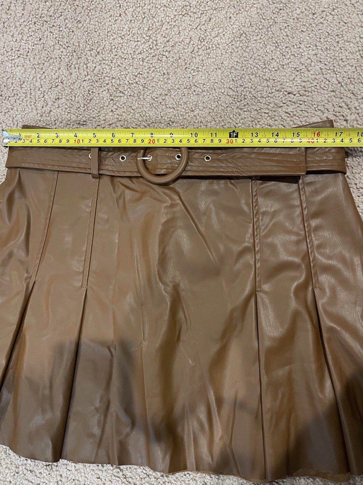 ZARA ChocoBrown Faux Leather Pleated Mini Skirt with Belt Size XL Brand New image 5