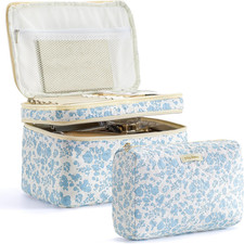 2Pcs Travel Makeup Bag, Large Cotton Quilted Makeup Bag Cosmetic Bag Cute Make u