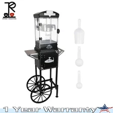 Popcorn Machine w/ Cart, Wheels & 10-Ounce Kettle Popcorn Maker 3 Plastic Spoons