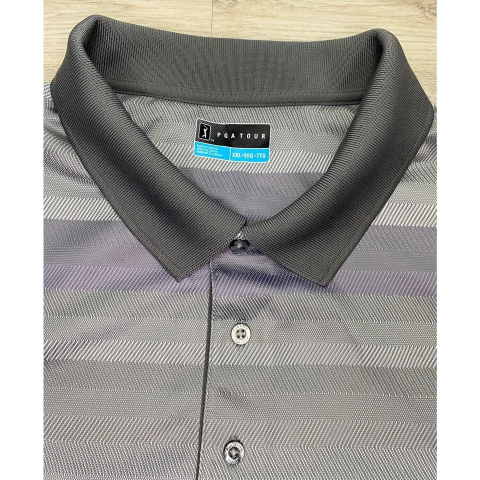 Camisa Polo PGA Tour Para Hombres Manga Corta Talla XXL 2XL Gris Púrpura Transpirable Foto 4 de 4