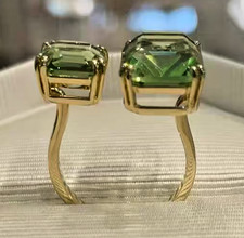 New In GIft Box Millenia Open Ring Octagonal Cut, Green, Gold Plated Tone