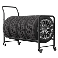 Rolling Tire Rack Adjustable,Metal Tire Storage and Transport Trailer,Heavy D...