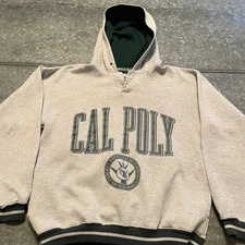 Vintage Cal Poly Hoodie Sweatshirt Pockets Mens Small Gear For Sports Gray 80s